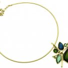 Brass Green Crystal Pendant Necklace Choker Necklace Green Necklace Gold Tone