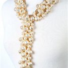 Long Cluster Pearl Necklace Earrings Set Statement Pearl Necklace Cream Pearls