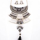 Oversized Statement Tribal Bead Necklace Black & Gold Bead Tassel Tribal Set