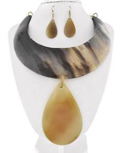 Natural Color Horn Necklace Earring Set Beige Black Brown Statement Necklace