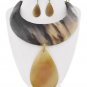 Natural Color Horn Necklace Earring Set Beige Black Brown Statement Necklace