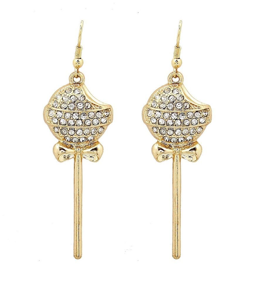 Bling Lollipop Earrings Bitten Lollipop Novelty Earrings Gold Earrings 2.75"