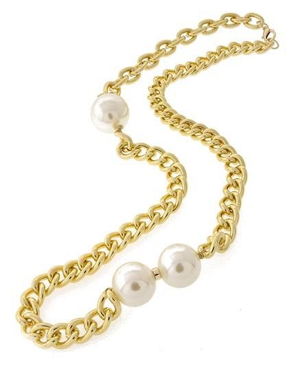 Trendy Cream Pearl Necklace Chunky Chain Chunky Big Pearl Necklace Gold Chain