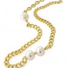 Trendy Cream Pearl Necklace Chunky Chain Chunky Big Pearl Necklace Gold Chain