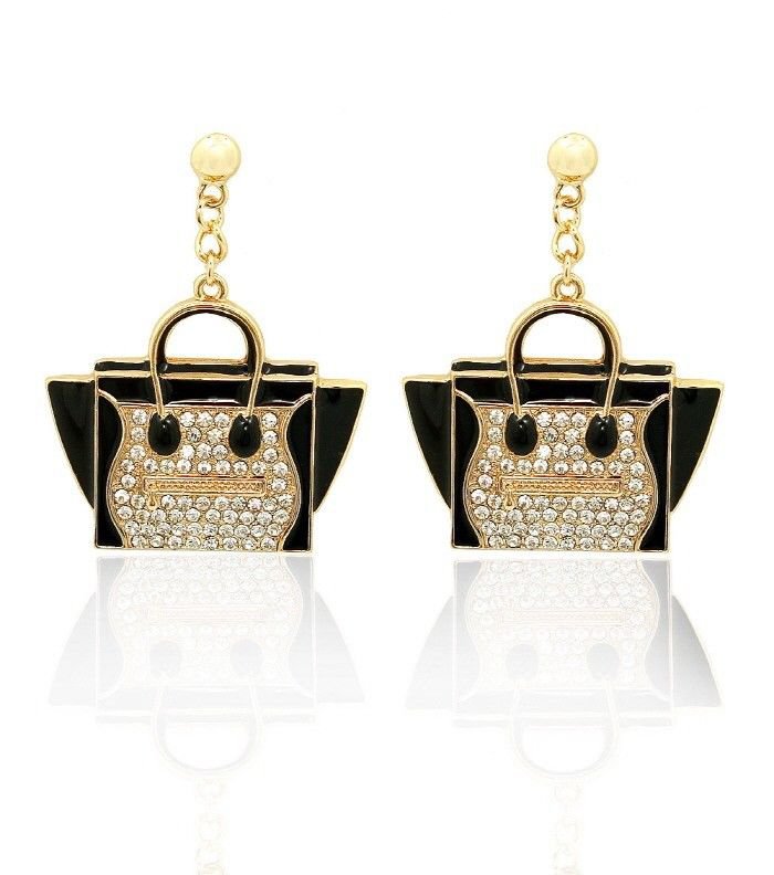 Black Purse Earrings Hand Bag Earrings Black Earrings Rhinestone Black Earrings