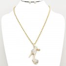 Crystal Platform Stiletto High Heel Shoe Necklace Set Long Gold Rope Chain 30'