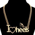 I Love Heels Pendant Necklace Statement Gold Chain Necklace Heart Platform Heels