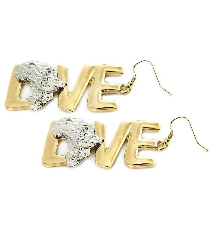 Gold Love Africa Earrings Silver Africa Love Earrings Statement Earrings 3"