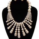 New Fancy Claw Cream Pearl Necklace Earrings Set Silver Crystal Pearl Necklace
