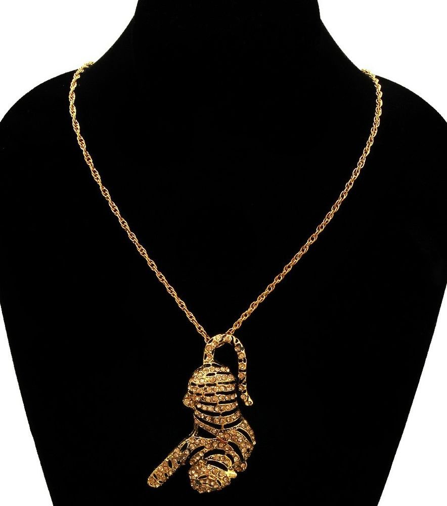 New Gold Rope Chain Bling Tiger Necklace Tiger Pendant Necklace Animal Necklace