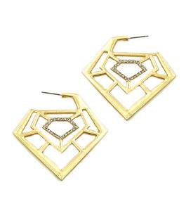Gold Crystal Jewel Earrings Jewel Shape Earrings Geo Earrings Gold Earrings