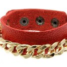 Gold Chain Bracelet Red Faux Leather Wrap Chain Bracelet Red Bracelet Chain Link
