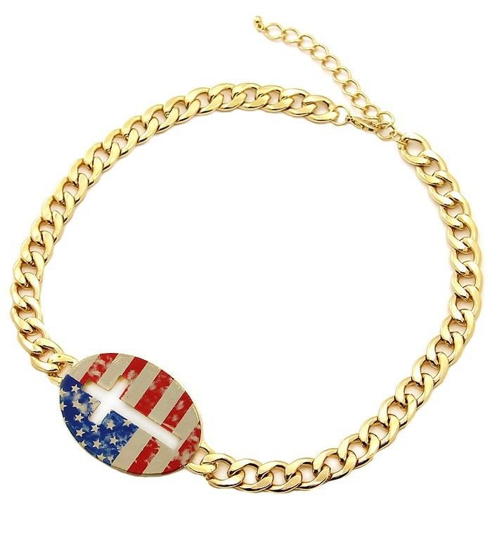 American Flag Cross Necklace Gold Chain Necklace Cross Necklace Flag Necklace