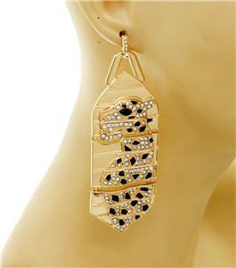 Statement Gold Jaguar Earrings with Crystals Leopard Earrings Animal Earrings