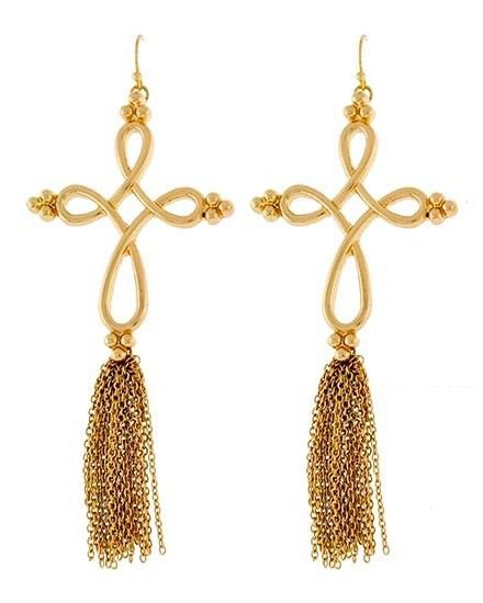 Long Gold Tassel Chain Twist Cross Earrings Chain Earrings Gold Earrings 5'