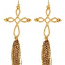 Long Gold Tassel Chain Twist Cross Earrings Chain Earrings Gold Earrings 5'