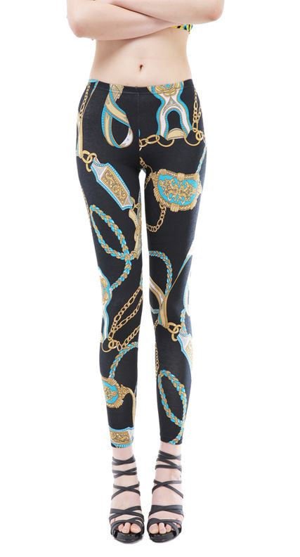 Chain Print Leggings Scarf Print Leggings Baroque Leggings Black Leggings Sz Reg