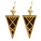 Wood Triangle Earrings Gold Brown Wood Earrings Triangle Earrings 3.5"
