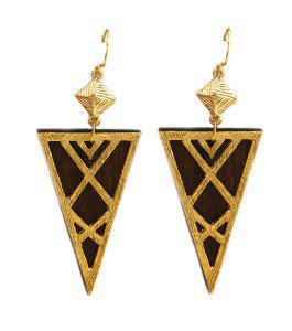 Wood Triangle Earrings Gold Brown Wood Earrings Triangle Earrings 3.5"