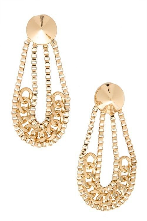 Gold Chain Earrings Spike Earrings Gold Dangle Earrings Gold Earrings 2.75'