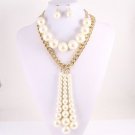 Chunky Cream Pearls Earrings Set Multi Pearl Necklace Ivory Pearls Gold Chain