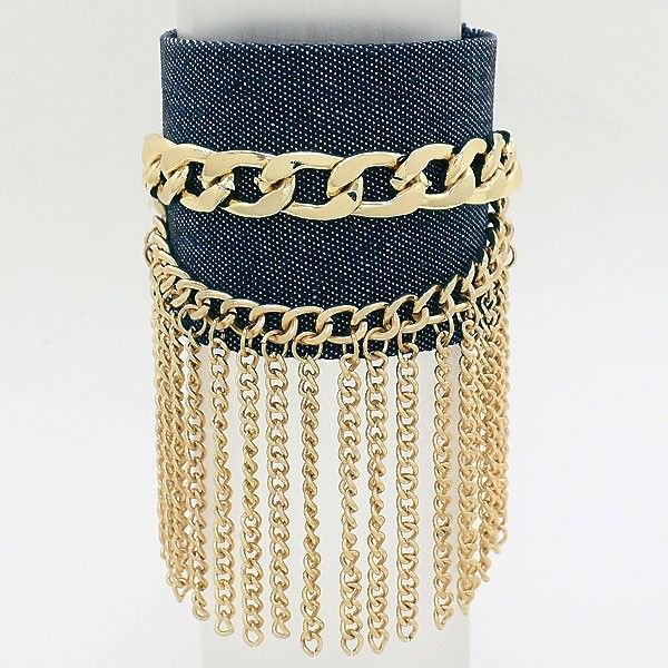 Denim Gold Chain Tassel Bracelet Denim Wrap Bracelet Gold Chain Fringe ...