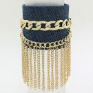 Denim Gold Chain Tassel Bracelet Denim Wrap Bracelet Gold Chain Fringe Bracelet