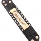 Black Faux Leather Wrap Bracelet Crystal Gold Chain Bracelet Black Bracelet