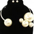 Runway Silver and Cream Pearl Necklace Set Cluster Pearl Choker Necklace Set
