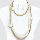 Chunky Cream Pearls Faux Pearl Chain Necklace Earrings Set Pearl Necklace