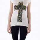 Ivory Camouflage Top Cut Out Back Army Print Military Top Cross Top Juniors M
