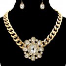 Chunky Gold Chain Clear Crystal Necklace Earrings Clear Crystal Pendant Necklace