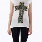 Ivory Camouflage Top Cut Out Back Army Print Military Top Cross Top Juniors S