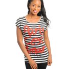 Ladies Black White Stripe Top Love Top Paris Armour Short Sleeve Juniors Large