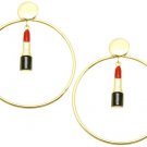 Gold Hoop Lipstick Earrings Lipstick Charm Earrings Gold Hoop Earrings 3 inches