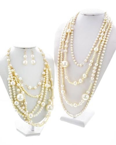 2 in 1 Pearl Necklace Chunky Cream Pearl Necklace Pearl Earrings Set Long Pearls