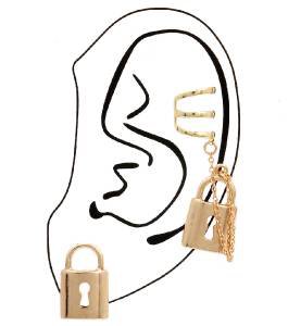 Gold Key Lock Cuff Earrings Gold Chain Ear Cuff Earrings Gold Earrings
