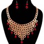 Rose Gold Red Pearl Chain Necklace Earrings Set Red Statement Necklace