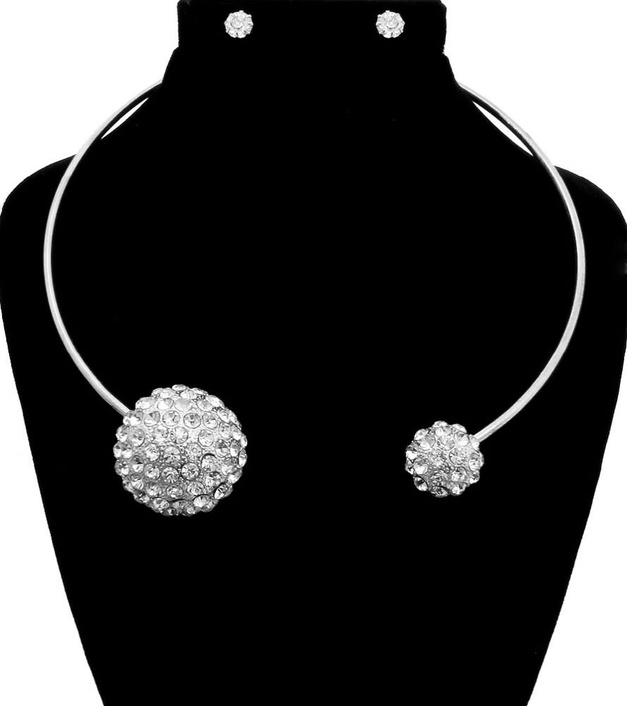 Silver Crystal Ball Necklace And Earrings Set Silver Necklace Silver Statement 