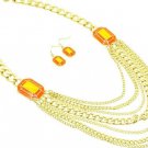 Gold Chain Necklace Orange and Yellow Necklace Earrings Set Gold Chain Link
