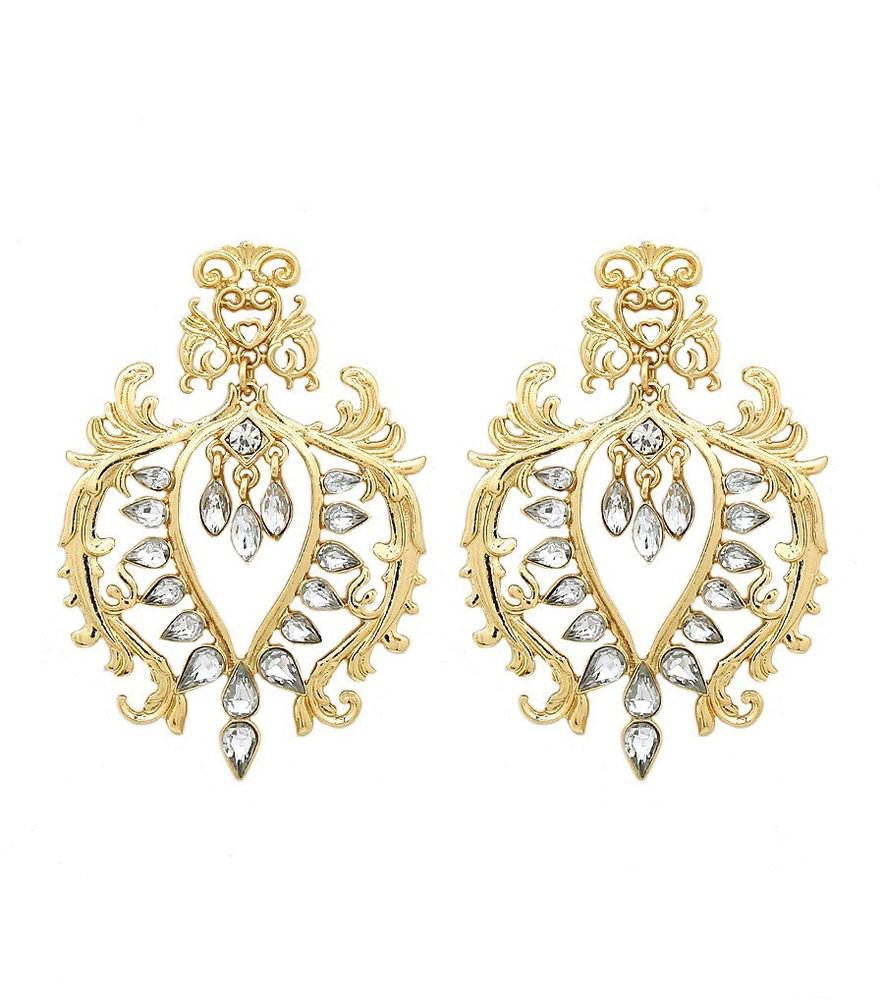 Statement Gold Baroque Earrings With Crystals Filigree Earrings Gold Earrings 3'