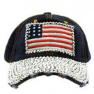 Bling American Flag Snapback Baseball Cap Blue Denim Baseball Cap One Size