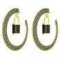 Black & Gold Greek Key Hoop Earrings with Lock Pendant Lock Hoop Earrings 3'