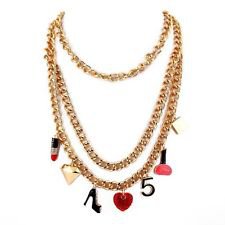 Gold Double Chain Lipstick Nail Polish Heel Shoe No. 5 Hear Pendant Necklace