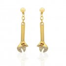 Gold Bling Wrench Earrings Gold Earrings Rhinestone Gold Earrings 2.5 inches