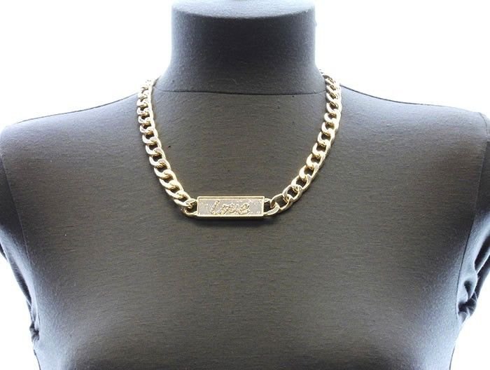 Gold Chain Love Necklace Earrings Set Gold Chain ID Plate Pendant Necklace