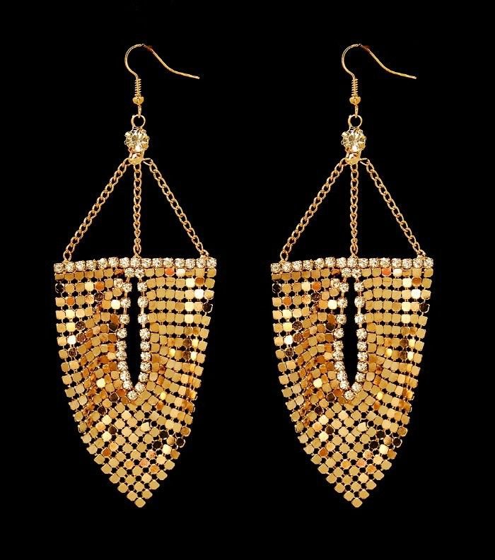 Gold Chain Earrings with Crystal Gold Dangle Earrings Statement Earrings 4.5"
