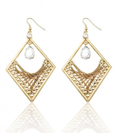 Geo Shape Chain Earrings with Dangle Crystal Gold Earrings Dangle 4 inches