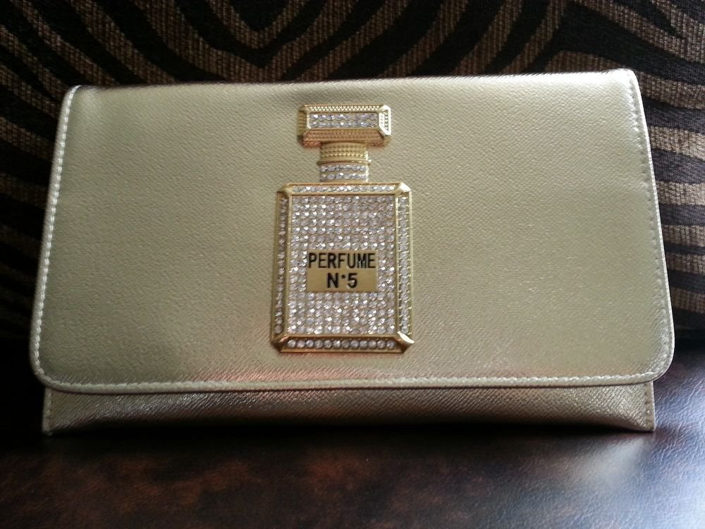 New Faux Leather Perfume Bottle Clutch Purse Gold Clutch Handbag Gold Purse