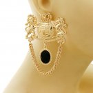 Large Statement Royal Gold Lion and Unicorn Horse Earrings Black Stone